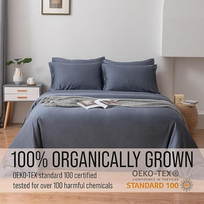 Bella Coterie 6 Piece Luxury Bamboo Viscose Split Top King Size Sheet Set | 34" Split for Adjustable Beds | 100% Organically Grown| Cooling | 18” Deep Pocket | 4 Pillowcases [Slate Blue]