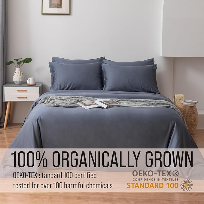 Bella Coterie 6 Piece Luxury Bamboo Viscose King Size Sheet Set | 100% Organically Grown | Cooling for Hot Sleepers | 18" Deep Pocket | Soft & Hypoallergenic | 4 Pillowcases [Slate Blue]