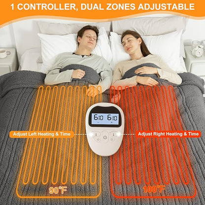 Queen Size Heated Blanket Single Control - 84"X90" Soft Double Sided Sherpa Electric Blanket with 6 Fast Heating Levels & 10 hrs Timer Settings, Washable & ETL Certified for Bed, Grey