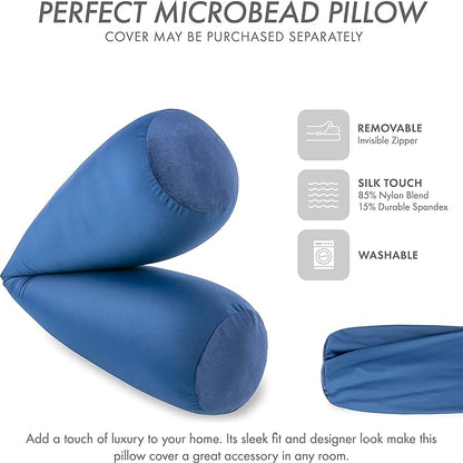 Straight Body Pillow, Full Size Premium Microbead,Side Sleeping/Maternity Pregnant Women, Supportive,Fluffy, Breathable, Cooling, 85/15 Spandex/Nylon Silky Feel Anti-Aging - 48” X 8” - Peacock Blue