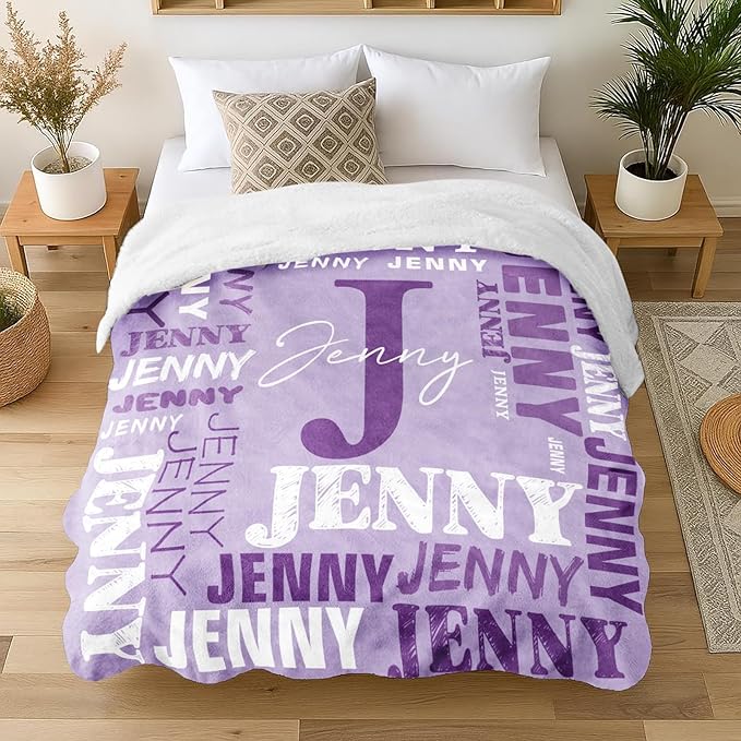 Personalized Blankets for Teen Boys Girls - Printed in USA Custom Blanket with Kid Names Reversible Plush Ultra-Soft Sherpa Fleece Monogrammed Baby Throw Blankets Customized Birthday Gifts for Adults