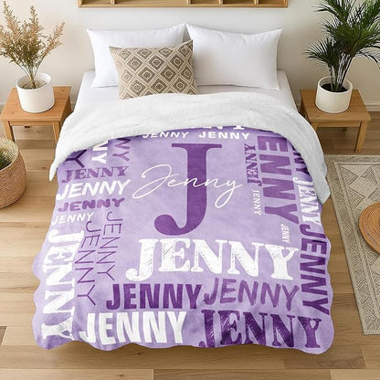 Personalized Blankets for Teen Boys Girls - Printed in USA Custom Blanket with Kid Names Reversible Plush Ultra-Soft Sherpa Fleece Monogrammed Baby Throw Blankets Customized Birthday Gifts for Adults