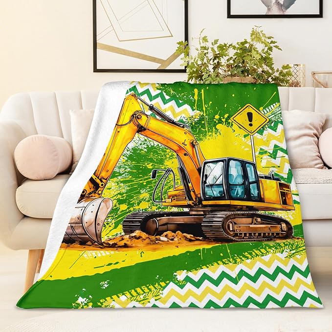 Blanket for Boys, Excavator Throw Blanket Gifts for Kids Boys Age 4-6, 40"x50" Cute Flannel Construction Throws Blankets Gift for Son Cars Lovers Couch Sofa Bed Decor