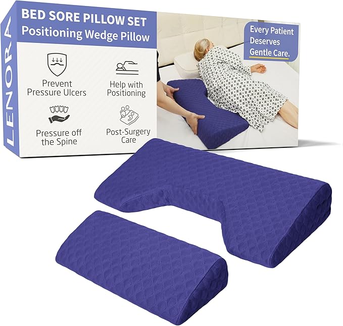 Lenora Bed Sore Pillow Set, Positioning Wedge Pillow with Extra Auxiliary Pillow, Bed Sore Cushion with Non-Skid Fabric, Prevent BedSores, Provide Comfort for Bedridden Patients, Dark Slate Blue