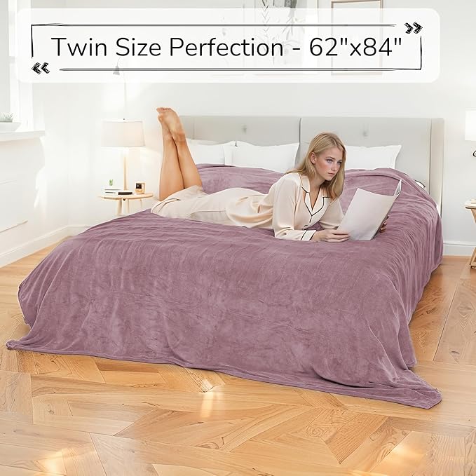 Electric Heated Blanket Twin Size 62"x84" - Dual-Sided with Microplush & Sherpa Fabric, 4 Heat Settings & 10 Hours Auto Off, Machine Washable - Berry
