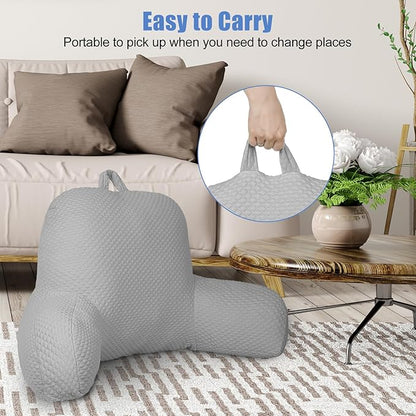 Reading Pillow, Silk Back Support Pillow for Bed Sitting Up, Large Bed Rest Pillow with Arms for Adults,Back Support Pillow for Couch and Chair, Grey