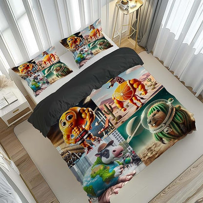 Italian Brainrot Bedding Duvet Cover Set,Funny Fusion AnimalsTwin Full Queen King Comforter Cover Bedding Set for Kids Boys Bed Decor Gifts ﻿ (Color 14,Queen (90" x 90"))