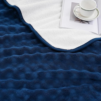Waterproof Blanket for Bed Couch Sofa Car, Soft Leakproof Dog Blanket with 3D Bubble Pattern, Reversible Water Proof Pet Blankets for Dogs Cats Puppies (50"x60", Navy Blue)