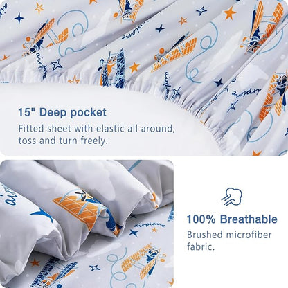 Mooreeke Full Size Comforter Sets for Boys Kids, 8 Pieces Bed in a Bag Grey Glider Bedding Comforter Sheet Set with Shams and Decorative Toy Pillow, Ultral Soft Microfiber Kids Bed Set