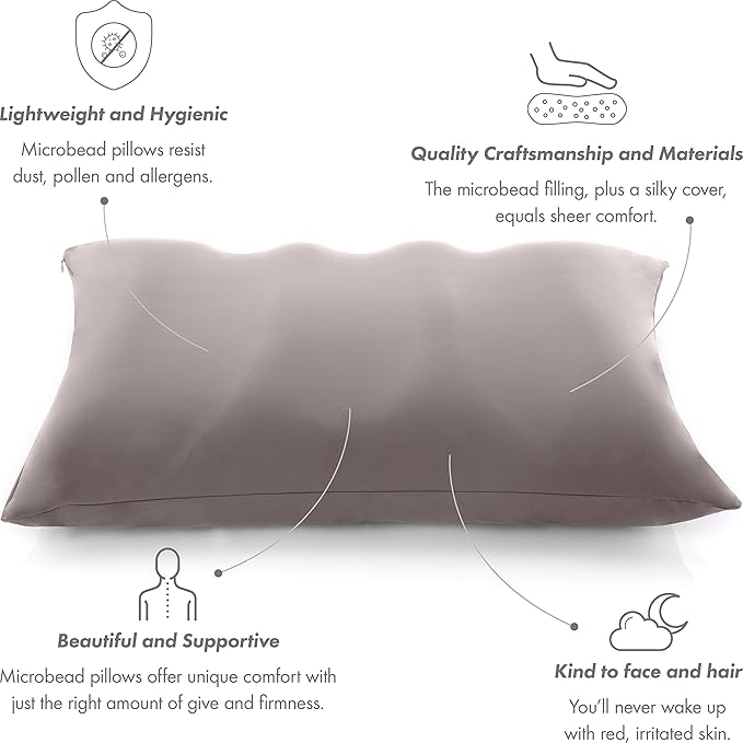 Cover Only for Premium Microbead Bed Pillow, X-Large Extra Smooth - Ultra Comfortable Sleep with Silk Like Anti Aging Cover 85% Spandex/ 15% Nylon Breathable, Cooling Stone Grey