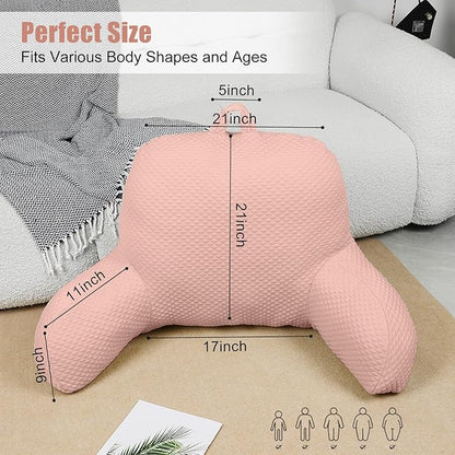 Reading Pillow, Silk Back Support Pillow for Bed Sitting Up, Large Bed Rest Pillow with Arms for Adults,Back Support Pillow for Couch and Chair, Pink