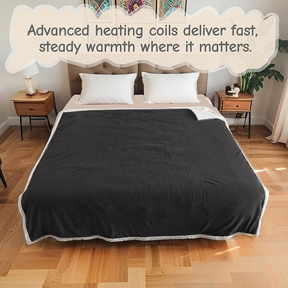 Electric Heated Blanket Queen Size 84"x90", Soft Flannel with Dual Controllers & Overheat Protection, 6 Adjustable Heat Settings & 10-Hour Auto-Off Timer, Fast Heating for Winter Comfort, Dark Gray