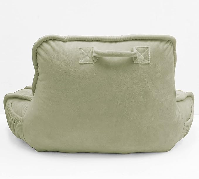 Super Soft Velvety Backrest Reading Bed Rest Pillow with Arms and Pockets 18" H for Sitting in Bed Couch Sofa, Back Support Wedge Cushion with Removable Cover, 20" x 18" x17", Slate Green