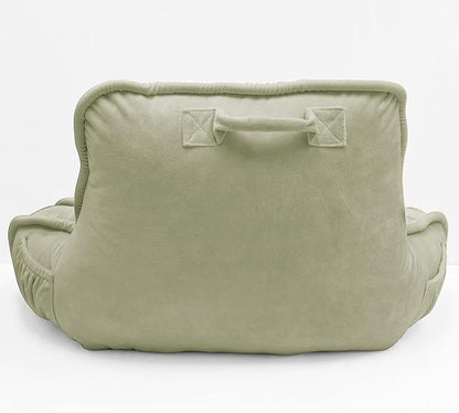 Super Soft Velvety Backrest Reading Bed Rest Pillow with Arms and Pockets 18" H for Sitting in Bed Couch Sofa, Back Support Wedge Cushion with Removable Cover, 20" x 18" x17", Slate Green