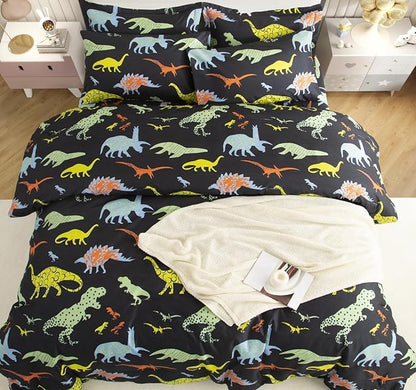 SDY 7PCS Dinosaur Comforter Set Queen Size Cute Printed Comforter Sets Bed in a Bag for Toddler,Girls Boys and Kids, with Comforter, Flat Sheet, Fitted Sheet and Pillowcases & Shams