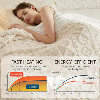 Heated Blanket Electric Blanket, 62"×84" Heating Blanket, 5 Heating Level, 1-12 Hour Auto Off, Intelligent Overheat Protection (Beige)