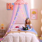 Rainbow Bed Canopy for Girls with Stars Lights, Princess Canopy Bed Curtains for Twin, Full, Queen Size Bed Hanging Canopy for Girls Room Decor, Kids Sheer Canopy Curtain