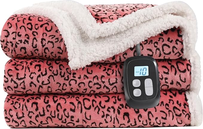 Electric Heated Blanket Full Size 72x84 - Leopard Print Flannel Soft Heating Blanket with 10 Heat Levels & Auto Shut Off, Machine Washable Warm Throw for Bed Couch, Black Red