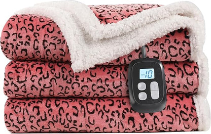 Electric Heated Blanket Full Size 72x84 - Leopard Print Flannel Soft Heating Blanket with 10 Heat Levels & Auto Shut Off, Machine Washable Warm Throw for Bed Couch, Black Red