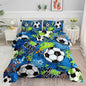 Soccer Comforter Set Sport Themed Blue Printed Bedding Set with 1 Comforter and 2 Pillowcases for Boys and Girls Bedroom All Season(Soccer-2 Full)