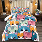 Cat Comforter Set for Girls - Balck Neon Cartoon Cats Bedding Set for Girls Bedroom Ultra Soft Cats Queen Size Comforter All-Season with 1 Quilt and 2 Pillowcases Home Room Decor