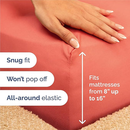 King Sheets Set 6 Piece - Includes 4 Pillowcases - Bed Sheets King Size - Soft Hotel Luxury Bedding - Cooling, Comfy, Fade Free & Breathable - 1 Flat & 1 Fitted & 4 Pillowcases w/ Deep Pockets - Coral