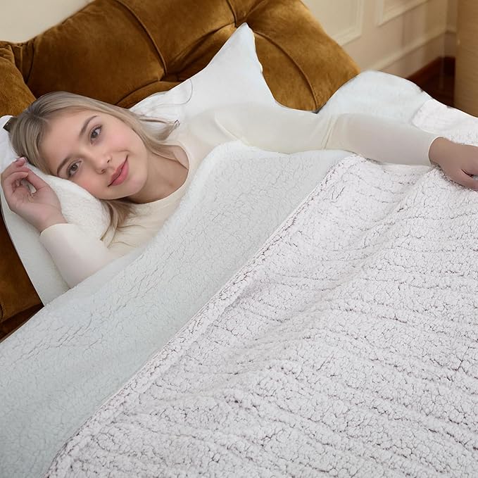 Electric Heated Blanket Full Size 72"×84" with 6 Heating Levels & 10Hs Auto Off, Heating Blanket Double Sided Sherpa, Fast Heating, Machine Washable for Christmas Gift - Light Gradient Purple