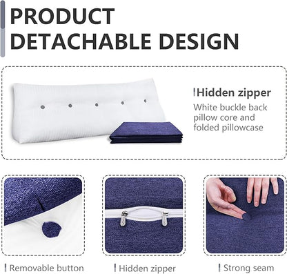 Wedge Pillow Headboard Reading Pillow for Sitting Up in Bed Adult Backrest Large Triangle Bolster Pillow for Couch Daybed Cushion Lumbar Body Support Leg Positioning（Blue, King）