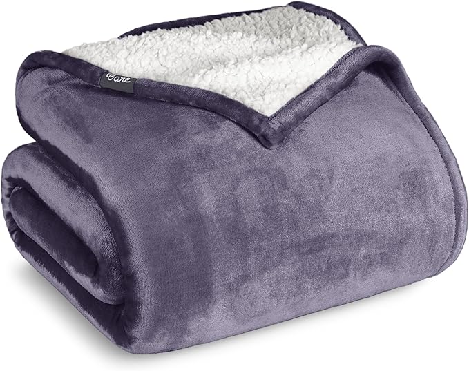 Bare Home Sherpa Fleece Blanket - Full/Queen Size - Blanket for Bed, Sofa, and Couch - Warm & Lightweight - Fluffy & Soft - Reversible (Full/Queen, Dusty Purple)