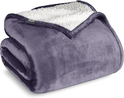Bare Home Sherpa Fleece Blanket - Full/Queen Size - Blanket for Bed, Sofa, and Couch - Warm & Lightweight - Fluffy & Soft - Reversible (Full/Queen, Dusty Purple)
