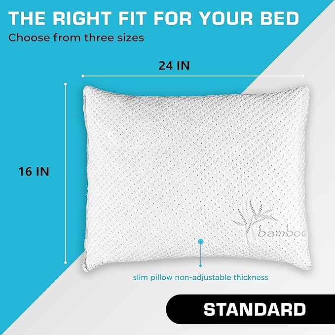 Xtreme Comforts 2-Pack Memory Foam Pillows Made in The USA - Standard Size, Slim Cooling Pillow for Sleeping on Side, Back & Stomach - Firm and Soft Bed Pillows