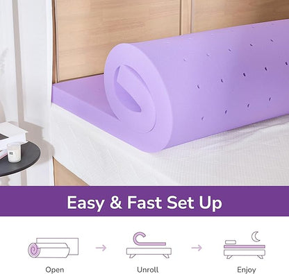 4 Inch Twin XL Lavender Infusion Memory Foam Mattress Topper for Relaxing Sleep, Ventilated & Pressure Relieving, CertiPUR-US Certified, Medium Firm Topper in a Box, Twin XL Size, 38"x80"