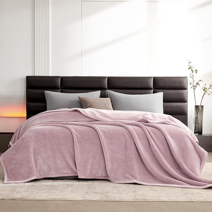 Mellowdy Extra Thick Hearty Plush Flannel Blanket (Cameo Pink, 90x90) - 500GSM King Size Warm Blanket for Winter, Fall | Soft, Fluffy, Cuddly, Perfect for Bed, Oversized Throw for Couch, Sofa
