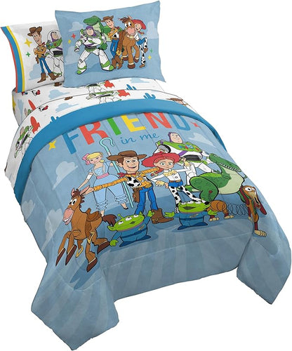 Jay Franco Kids Comforter Set Includes Sheets and Pillow Cover - Soft and Cozy Bed Set for Stylish Room Decor, Blue - Toy Story, 5 Piece Twin