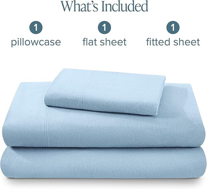 Bare Home Twin Flannel Sheet Set 100% Cotton, Velvety Soft Heavyweight - Double Brushed Flannel - Deep Pocket (Twin, Light Blue)