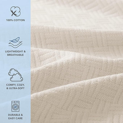 Arkwright Basket Weave Twin Blanket - Case of 4-100% Ringspun Cotton All Season Blankets, Luxury Hotel Quality, Soft on Skin, Breathable, 300 GSM for Bed, Sofa, and Chair, 68 X 90 in, Beige