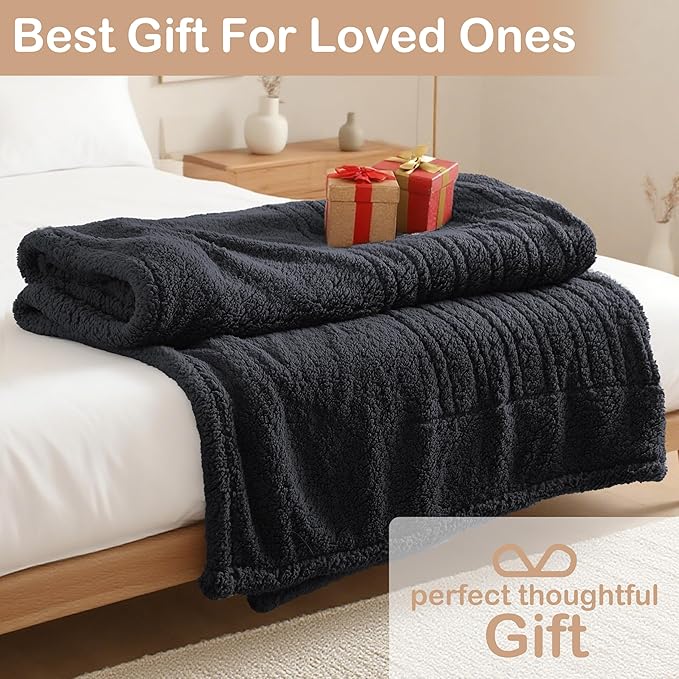 Electric Heated Blanket Full Size 72"×84" with 6 Heating Levels & 1-10Hs Auto Off, Heating Blanket Double Sided Plush Sherpa, Fast Heating, Machine Washable for Christmas Gift - Black