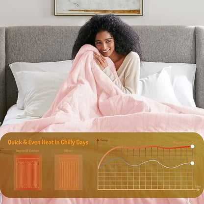 Degrees of Comfor Pink Heated Throw Blanket - Soft Flannel Electric Throws with 6 Heat Settings and 4-Hour Auto Shut-Off - Warm Gifts for Women - Blush, 50x60'' - ETL Certified