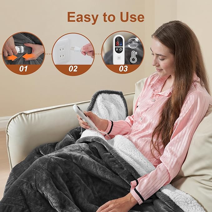 Electric Blanket Heated Full Size, Ultra-Soft 84" x 72" Heating Blankets, Fast, Even & Efficient Heating, 1-12 Hours Auto-Off and 6 Heatin Settings, UL Listed for Safety, Warm Gift for Grandma