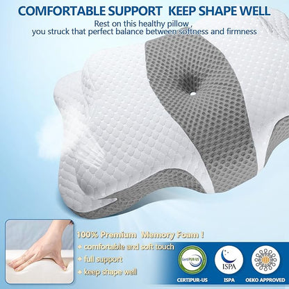 Memory Foam Pillows, Cervical Pillow for Neck and Shoulder Pain Relief, Ergonomic Contour Bed Pillow, Soft for Side Sleep Stomach Sleeping and Back Sleeper