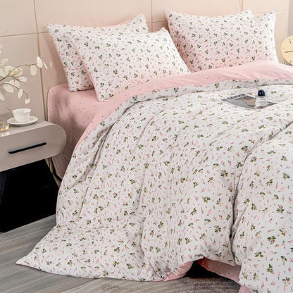 Jane yre Floral Twin Duvet Cover Brushed Microfiber 3 Pieces Floral Bedding Set Garden Style Pink Floral Pattern Flower Twin Duvet Cover with Zipper Closure Luxury Soft Breathable Comfy