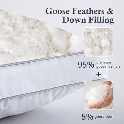 puredown® Made in USA Goose Feather Down Gusseted Pillows, 100% Cotton Cover, Pillows Standard Size Set of 2, Luxury Hotel Gusseted Bed Pillows for Sleeping