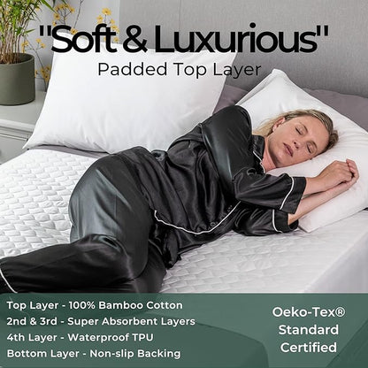 Hygge Sheets®️ Organic Washable Incontinence Bed Pads - 2 Pack - 100% Waterproof Reusable Mattress Protector Underpads - Rayon derived from Bamboo - Full Size Bed