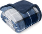 Pavilia Blue Navy Plaid Sherpa Throw Blanket for Couch, Plush Flannel Fleece, Soft Fuzzy Cabin for Sofa Bed, Warm Cozy Winter Gift, 50x60