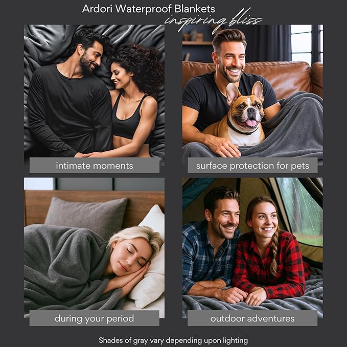 Waterproof Blanket King Size, Gray, 82x82"- Water Proof and Stain Resistant Blankets for Couples Bed Intimacy, Fleece Moisture Absorbent, Layered Sheet Protector, Leakproof Protective Top Cover Throws