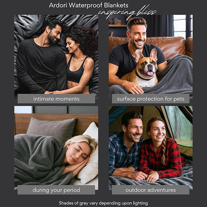 Waterproof Blanket King Size, Gray, 82x82"- Water Proof and Stain Resistant Blankets for Couples Bed Intimacy, Fleece Moisture Absorbent, Layered Sheet Protector, Leakproof Protective Top Cover Throws