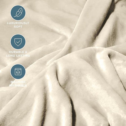 Bare Home Fleece Blanket - Giant Size - Ultra-Soft Lightweight for Bed, Sofa, and Couch - Luxury Microplush - Cozy Warm Blanket (Giant, Oyster)