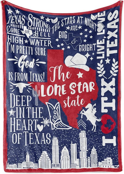 InnoBeta Texas Gifts Blankets Throws Bed Flannel Plush, Texan, Souvenir, Home Decor, US State Gift, Birthday Presents for Women, Men, Friends (50"x 65")
