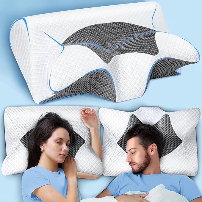 SAHEYER Cervical Neck Pillow, Ergonomic Memory Foam Pillow for Neck Pain Relief and Snoring, 2 in 1 Orthopedic Pillow for Side Sleeper, Back and Stomach Sleeper, Grey