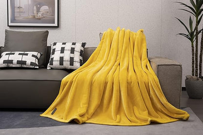 Mellowdy Extra Thick Hearty Plush Flannel Blanket (Lemon Yellow, 60x80) - 500GSM Twin Size Warm Blanket for Winter, Fall | Soft, Fluffy, Cuddly, Perfect for Bed, Oversized Throw for Couch, Sofa